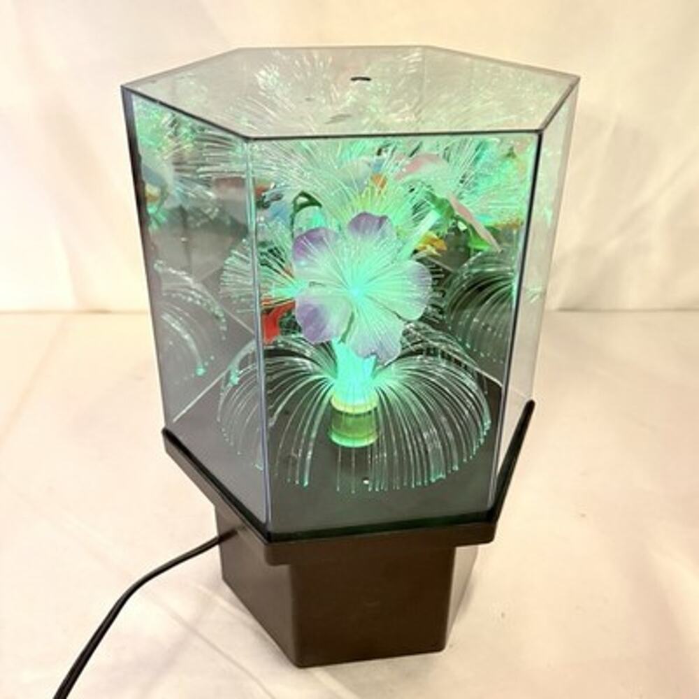 Vintage 1970s 80s Fiber Optic Rotating Lamp Flower Color Changing Light 11”
